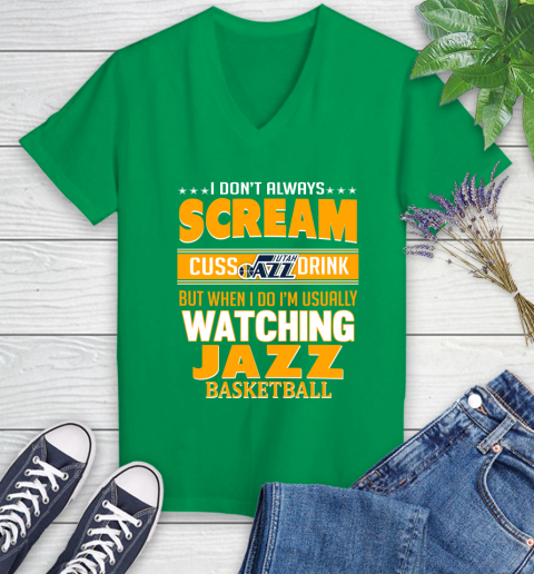 Utah Jazz NBA Basketball I Scream Cuss Drink When I'm Watching My Team Women's V-Neck T-Shirt 5