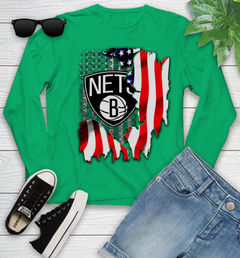 Brooklyn Nets NBA Basketball American Flag Youth Long Sleeve 7