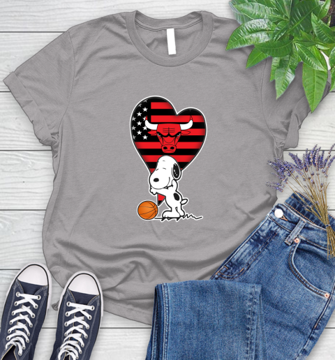 Chicago Bulls NBA Basketball The Peanuts Movie Adorable Snoopy Women's T-Shirt 5