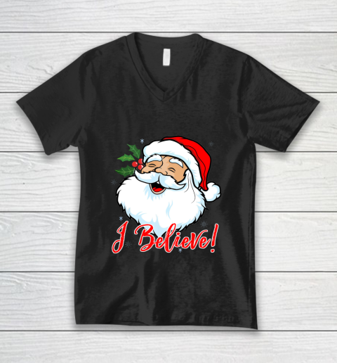 I Believe In Santa Claus T Shirt Funny Christmas Holiday V-Neck T-Shirt