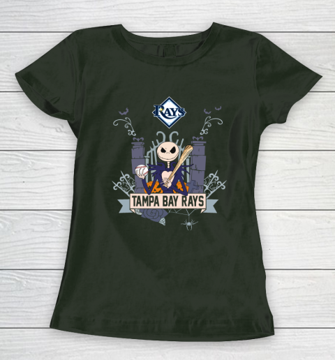 MLB Tampa Bay Rays Baseball Jack Skellington Halloween Women's T-Shirt 4