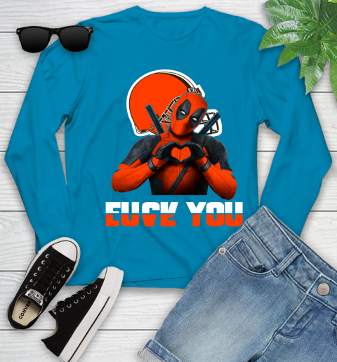 NHL Cleveland Browns Deadpool Love You Fuck You Football Sports Youth Long Sleeve 8