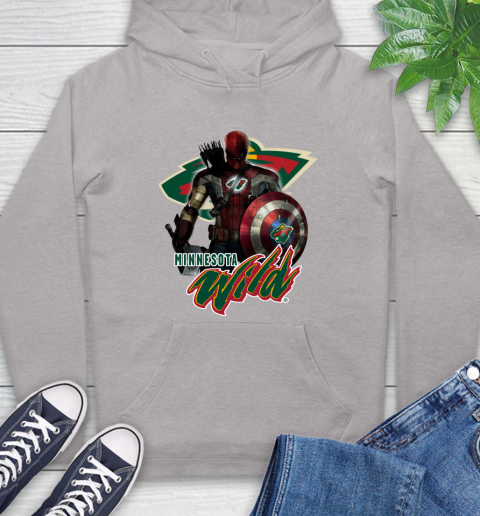 NHL Captain America Thor Spider Man Hawkeye Avengers Endgame Hockey Minnesota Wild Hoodie 12