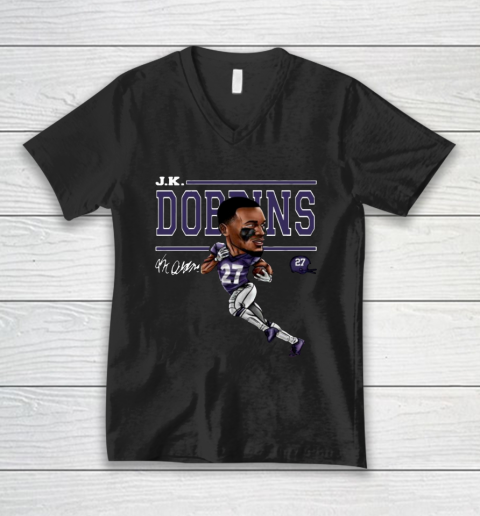 J.K. Dobbins 27 Baltimore Ravens Football V-Neck T-Shirt