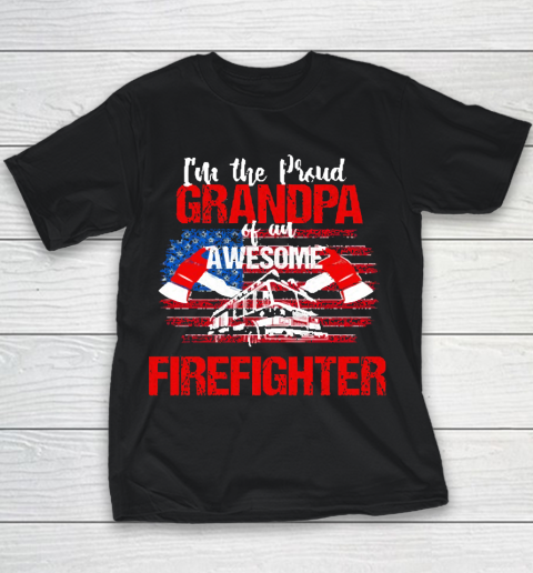 Grandpa Funny Gift Apparel  Proud Grandpa Of An Awesome Firefighter Youth T-Shirt