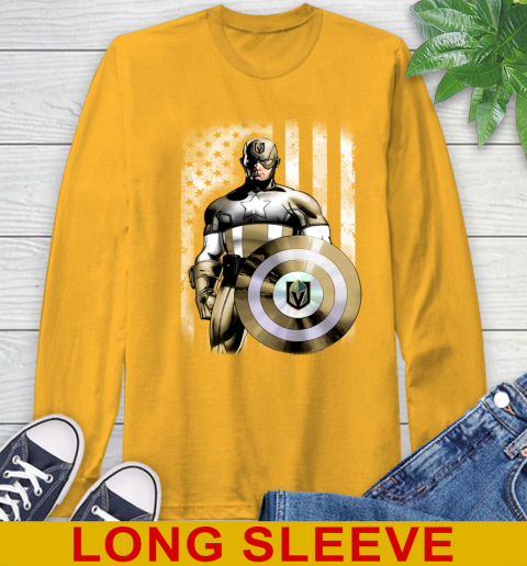 Vegas Golden Knights NHL Hockey Captain America Marvel Avengers American Flag Shirt Long Sleeve T-Shirt 2