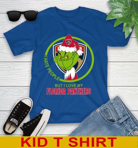 Florida Panthers NHL Christmas Grinch I Hate People But I Love My Favorite Hockey Team Youth T-Shirt 9