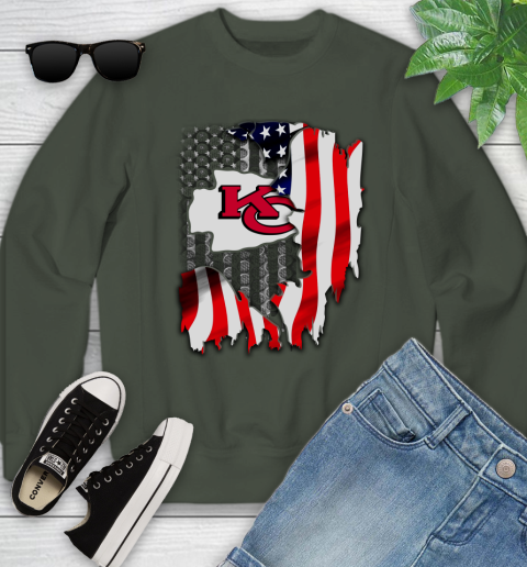 Kansas City Chiefs NFL Football American Flag Youth Sweatshirt 9