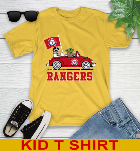 MLB Baseball Texas Rangers Darth Vader Baby Yoda Driving Star Wars Shirt Youth T-Shirt 8