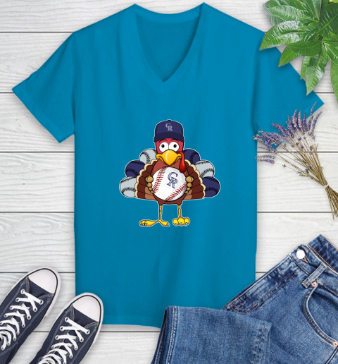 Colorado Rockies Turkey thanksgiving Women's V-Neck T-Shirt 7