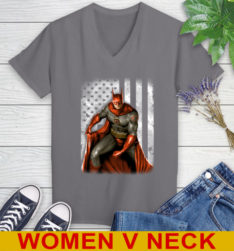 Chicago Bears NFL Football Batman DC American Flag Shirt Women's V-Neck T-Shirt 11