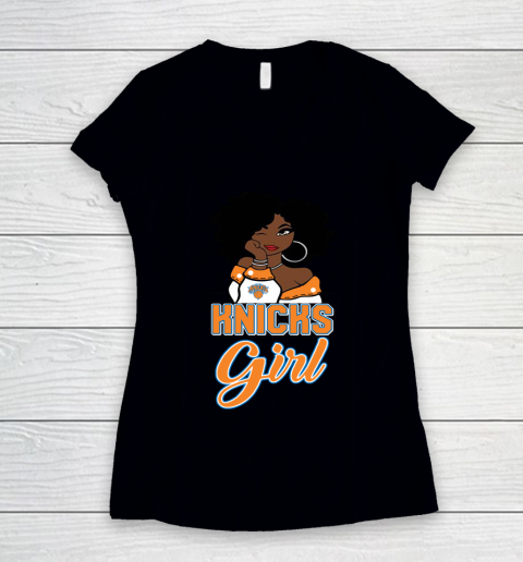 New York Knicks Girl NBA Women's V-Neck T-Shirt