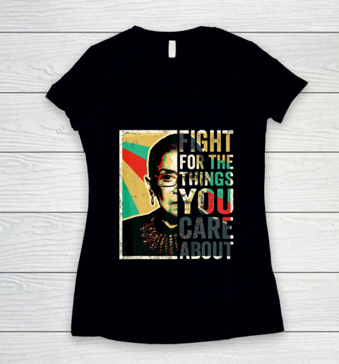 Notorious RBG Shirt Fight For The Things You Care About Vintage Rbg Women's V-Neck T-Shirt