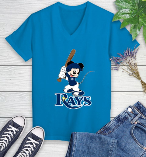 MLB Baseball Tampa Bay Rays Cheerful Mickey Mouse Shirt Women's V-Neck T-Shirt 6