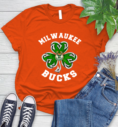 NBA Milwaukee Bucks Three Leaf Clover St Patrick's Day Basketball Sports Women's T-Shirt 3