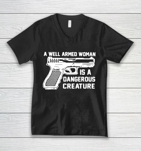 Gun A Well Armed Woman Is A Dangerous Creature V-Neck T-Shirt
