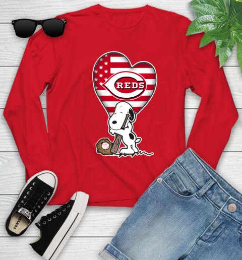 Cincinnati Reds MLB Baseball The Peanuts Movie Adorable Snoopy Youth Long Sleeve 11