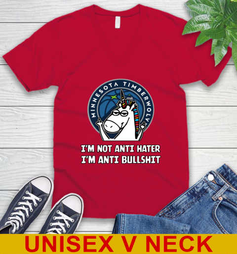 Minnesota Timberwolves NBA Basketball Unicorn I'm Not Anti Hater I'm Anti Bullshit V-Neck T-Shirt 7