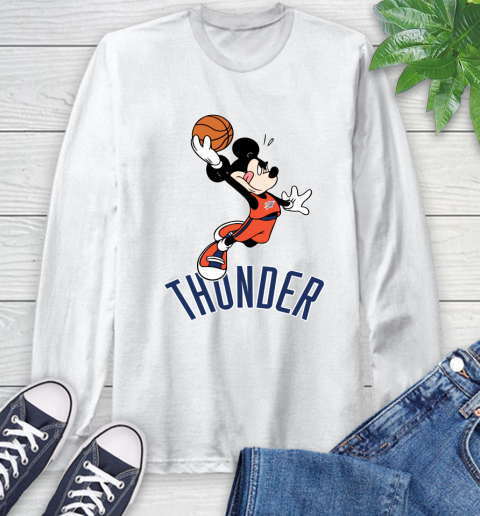 NBA Basketball Oklahoma City Thunder Cheerful Mickey Mouse Shirt Long Sleeve T-Shirt 2