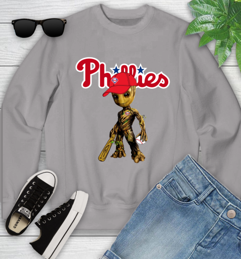 MLB Philadelphia Phillies Groot Guardians Of The Galaxy Baseball Youth Sweatshirt 4