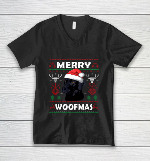 Merry Woofmas Black Lab Christmas Dog Lover Xmas Gift V-Neck T-Shirt
