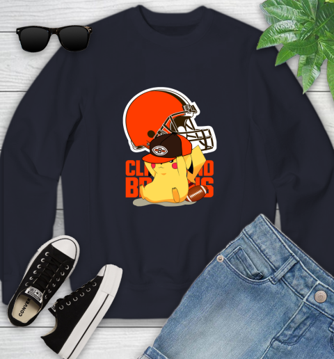 NFL Pikachu Football Sports Cleveland Browns Youth Sweatshirt 3