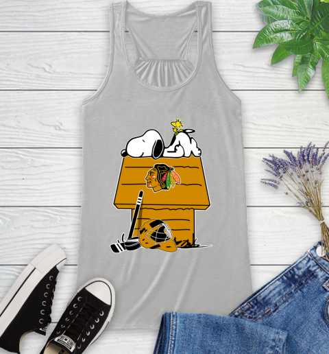 Chicago Blackhawks NHL Hockey Snoopy Woodstock The Peanuts Movie Racerback Tank