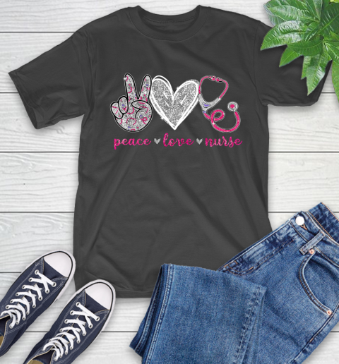 Nurse Shirt Peace Love Stethoscope Nurse T Shirt T-Shirt