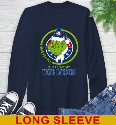 Texas Rangers MLB Christmas Grinch I Hate People But I Love My Favorite Baseball Team Long Sleeve T-Shirt 4