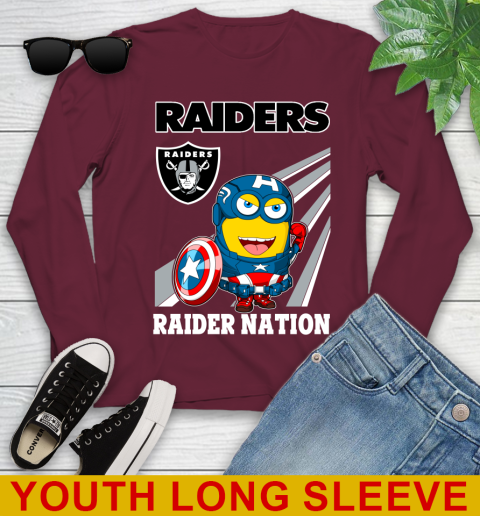 NFL Football Oakland Raiders Captain America Marvel Avengers Minion Shirt Youth Long Sleeve 6