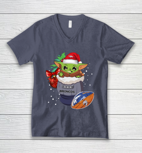 Denver Broncos Christmas Baby Yoda Star Wars Funny Happy NFL V-Neck T-Shirt 8