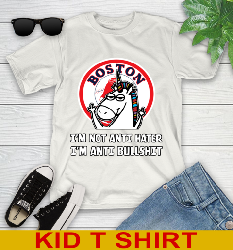 Boston Red Sox MLB Baseball Unicorn I'm Not Anti Hater I'm Anti Bullshit Youth T-Shirt