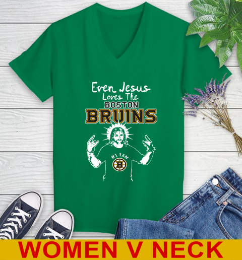 Boston Bruins NHL Hockey Even Jesus Loves The Bruins Shirt Women's V-Neck T-Shirt 5