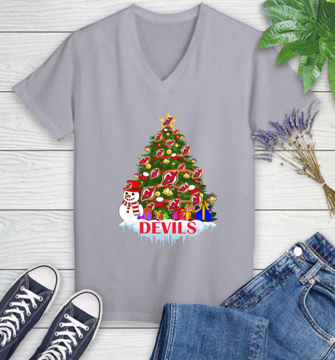 New Jersey Devils Merry Christmas NHL Hockey Sports Women's V-Neck T-Shirt 4