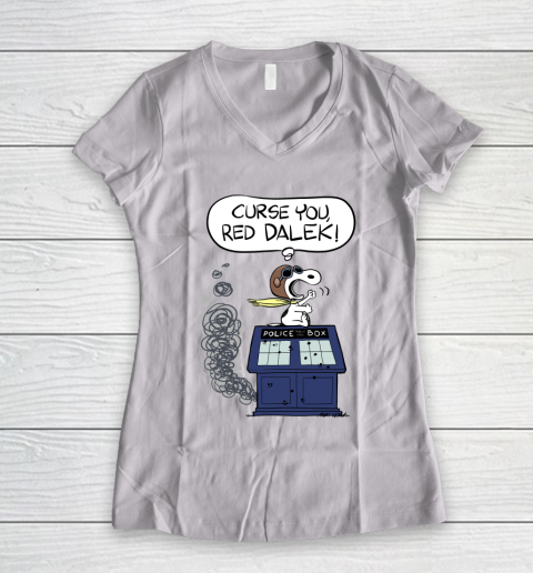 Doctor Who Shirt Snoopy Curse You Red Dalek Women's V-Neck T-Shirt