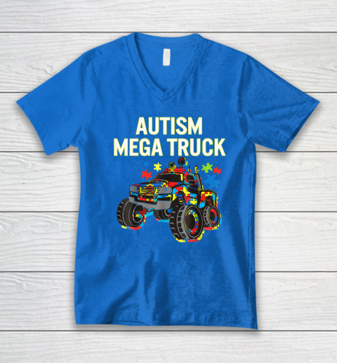 Autism Mega Truck Shirt Monster Truck Autism Awareness V-Neck T-Shirt 4