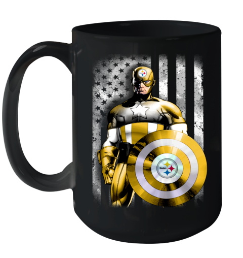 Pittsburgh Steelers NFL Football Captain America Marvel Avengers American Flag Shirt Ceramic Mug 15oz