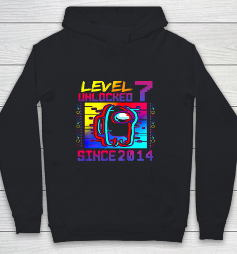 Disstressed Level 7 Unlocked Among With Us 7th Birthday Youth Hoodie