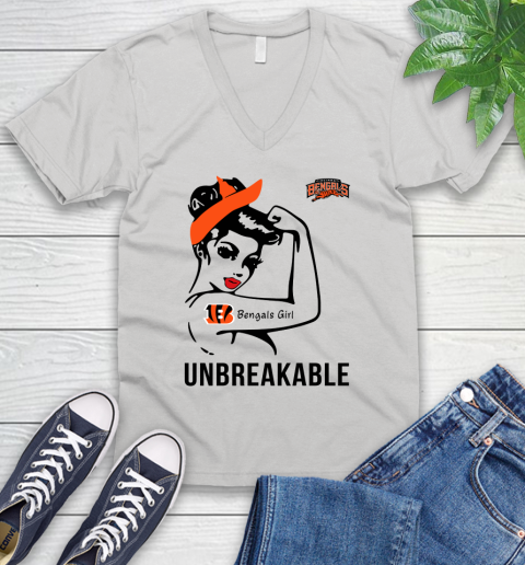 NFL Cincinnati Bengals Girl Unbreakable Football Sports V-Neck T-Shirt