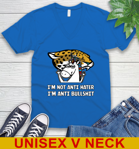 Jacksonville Jaguars NFL Football Unicorn I'm Not Anti Hater I'm Anti Bullshit V-Neck T-Shirt 6
