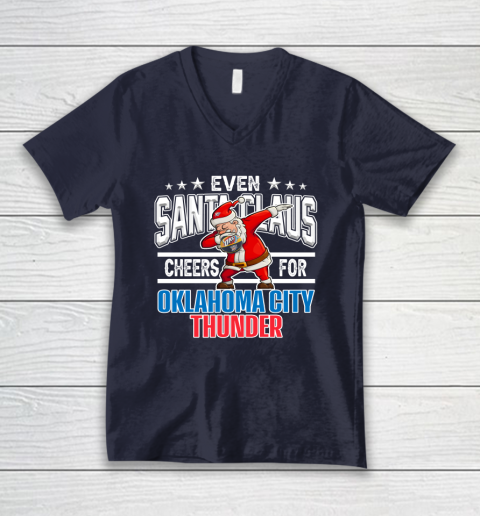 Oklahoma City Thunder Even Santa Claus Cheers For Christmas NBA V-Neck T-Shirt 2