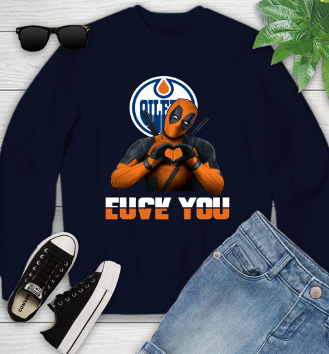 NHL Edmonton Oilers Deadpool Love You Fuck You Hockey Sports Youth Sweatshirt 2