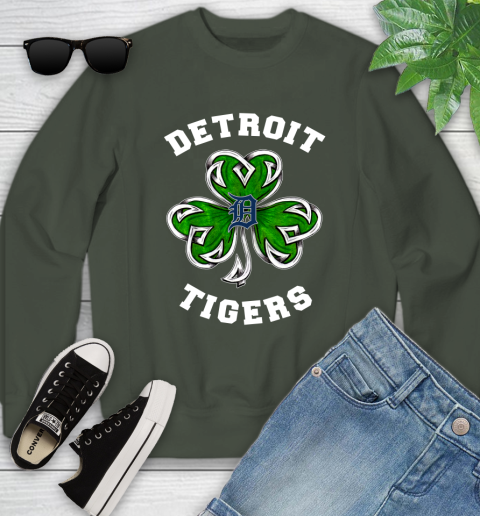 MLB Detroit Tigers Three Leaf Clover St Patrick's Day Baseball Sports Youth Sweatshirt 9