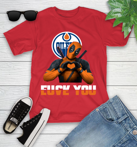 NHL Edmonton Oilers Deadpool Love You Fuck You Hockey Sports Youth T-Shirt 13