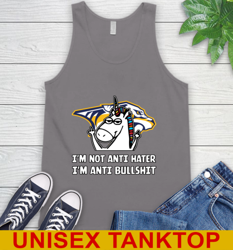 Nashville Predators NHL Hockey Unicorn I'm Not Anti Hater I'm Anti Bullshit Tank Top 7
