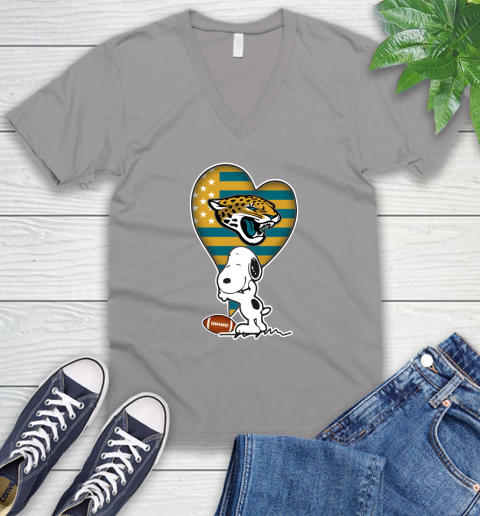 Jacksonville Jaguars NFL Football The Peanuts Movie Adorable Snoopy V-Neck T-Shirt 4