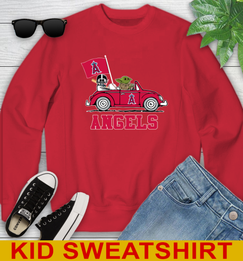 MLB Baseball Los Angeles Angels Darth Vader Baby Yoda Driving Star Wars Shirt Youth Sweatshirt 8