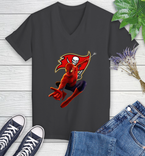 NFL Spider Man Avengers Endgame Football Tampa Bay Buccaneers Women's V-Neck T-Shirt 8