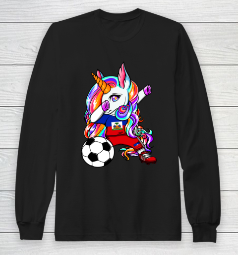 Dabbing Unicorn Haiti Soccer Fans Jersey Haitian Football Long Sleeve T-Shirt