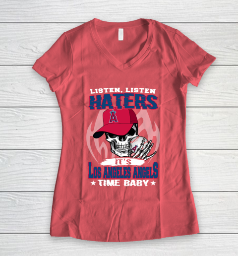Listen Haters It is ANGELS Time Baby MLB Women's V-Neck T-Shirt 4